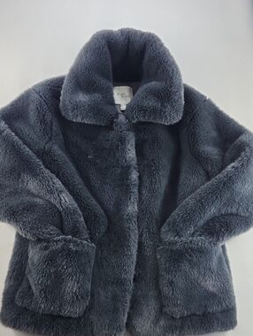 ShakeSnake Dark Grey Faux Fur Coat Soft Plush Jacket Pocket Size Small